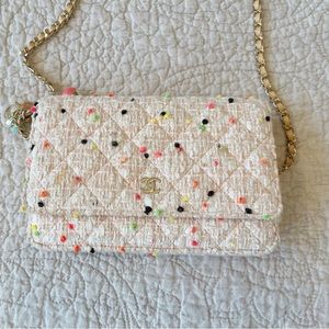 Authentic Chanel coral pink mini wallet crossbody bag